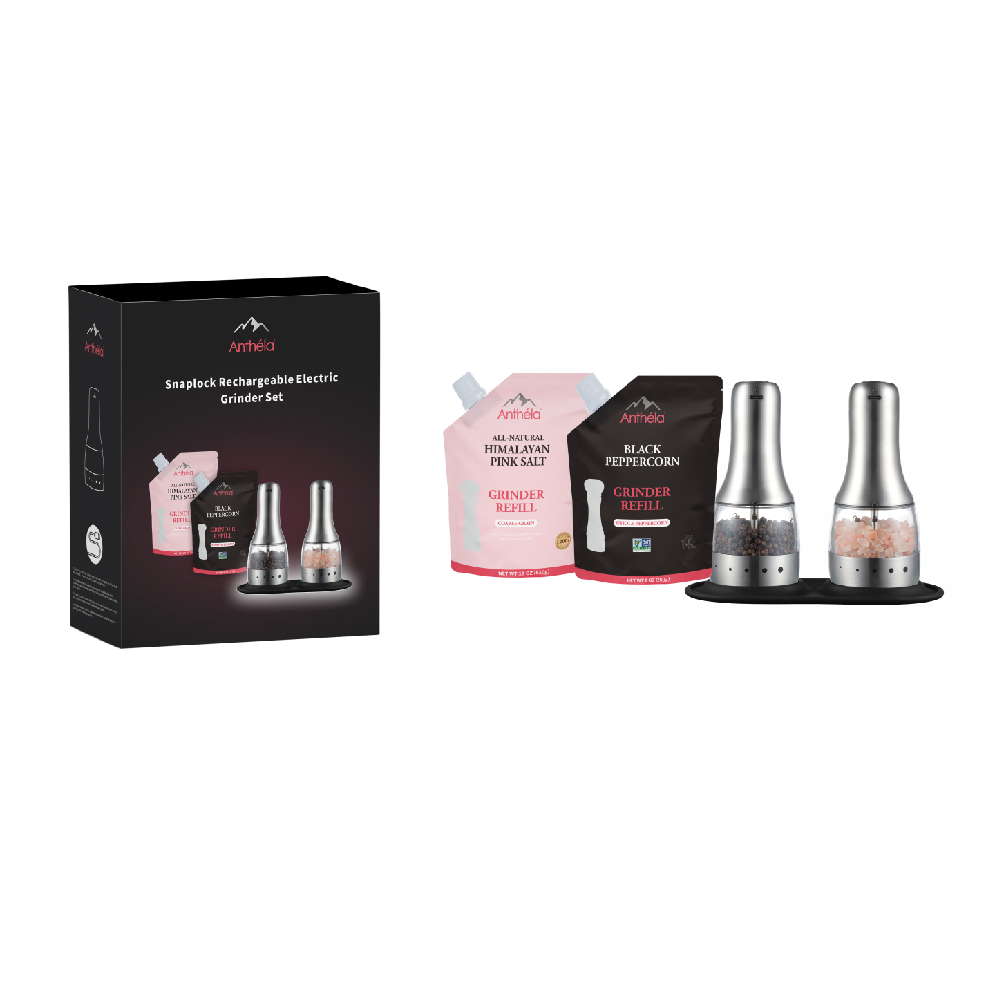 经典礼盒套装-LED双拼迷你磨器+补充装盐510g+黑胡椒200g